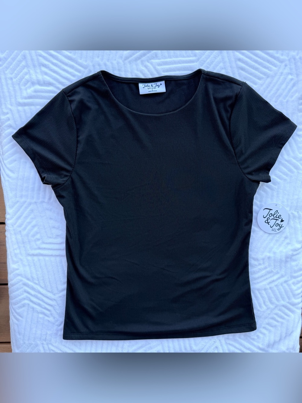 NWT Jolie & Joy Ribbed Knit Crew Neck T-Shirt Black Large